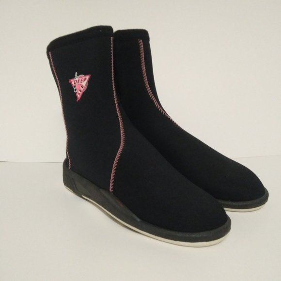 NWOB DEEP SEE Black w/Pink Accents Neoprene Diving Scuba Boots/Booties Sz 7 ANB - Picture 11 of 11
